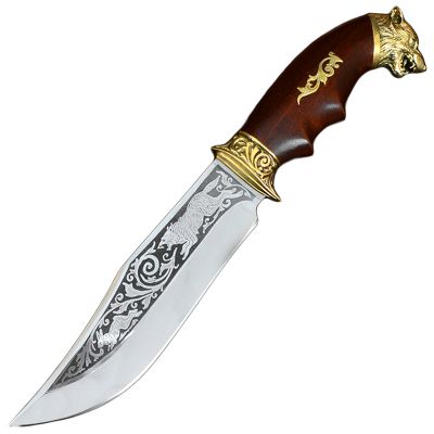 Нож эксклюзивный Спутник "Волк" (длина: 30.5cm, лезвие: 16.5cm), в кожаных ножнах