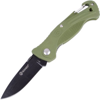 Нож складной Ganzo G611-G + свисток (длина: 19cm, лезвие: 7.5cm), хаки