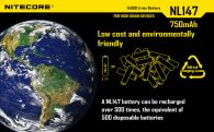 Аккумулятор литиевый Li-Ion 14500 Nitecore NL147 3.7V (750mAh), защищенный