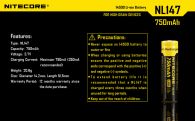 Аккумулятор литиевый Li-Ion 14500 Nitecore NL147 3.7V (750mAh), защищенный