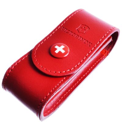 Чехол для ножей Victorinox (84-91мм, 2-4 слоя) на кнопке, кожаный, красный 4.0520.1 ― fonarik.in.ua