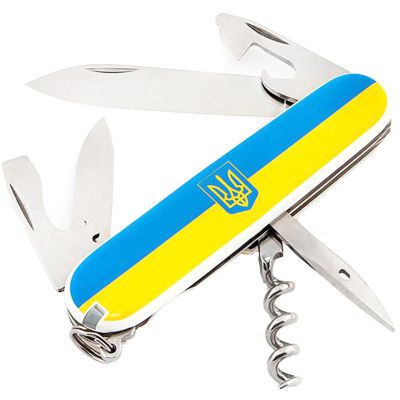 Нож складной, мультитул Victorinox Spartan Ukraine Герб (91мм, 12 функций), желто-голубой 1.3603.7R4 ― fonarik.in.ua